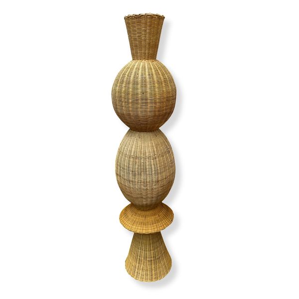 Floor Lamp Woven Totem - Sculptural Natural Fiber Light Tower