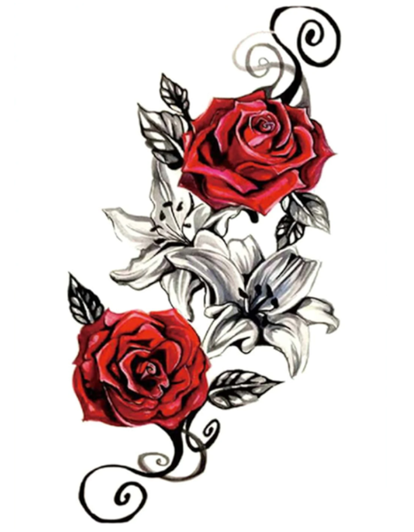 Red Roses &amp; Lilies Temporary Tattoo - Black &amp; Red