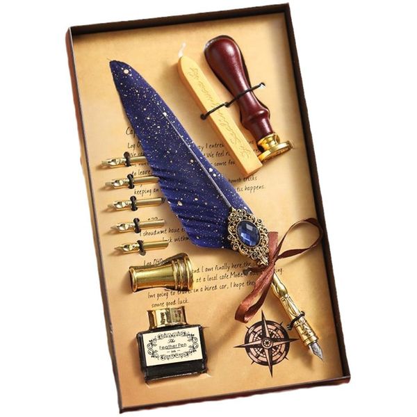 1 Set Of Gift Box With Seal And Wax Feather Pen