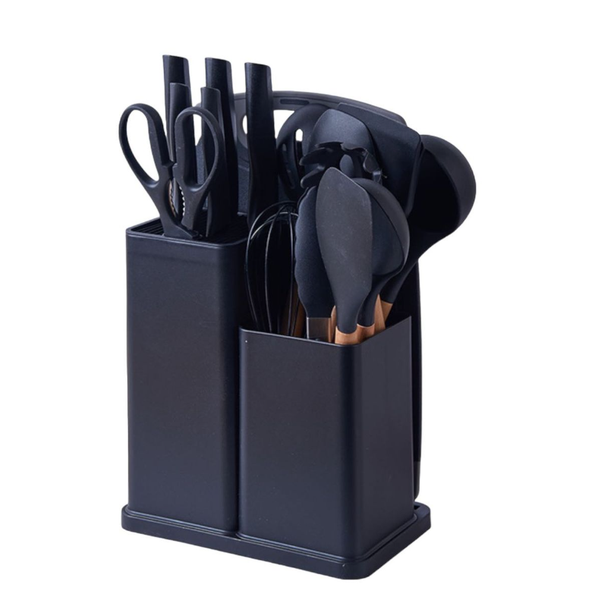 18-Piece Modern BPA Silicone Tip Kitchen Utensil Set with Stand - Grey