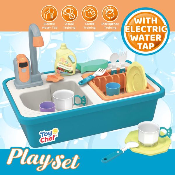 Toy Chef Wash Up Kitchen Sink With Color Changing Plates