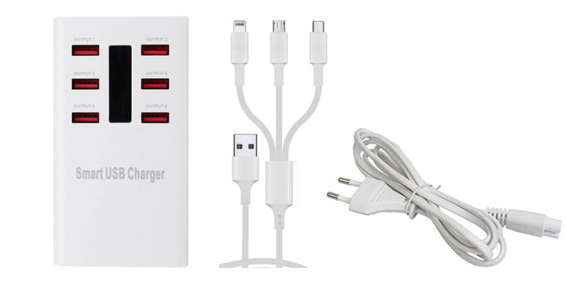 6 in 1 Charging Hub 30W with 3-in-1 Cable For Home Office