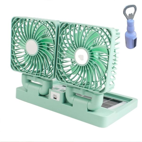 Home Desktop Rotatable Double Fan Solar Car Fan and A Bottle Opener