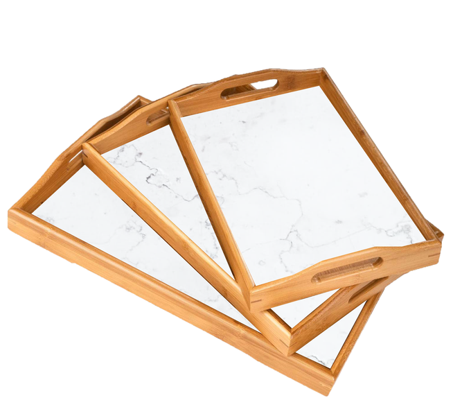 Serving Tray 46x33x4cm Bamboo with Marble Look Inlay