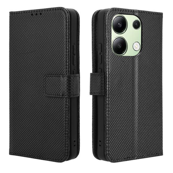 Flip Cover Compatible With Redmi Note 13 4G Diamond Patterned Leather Case