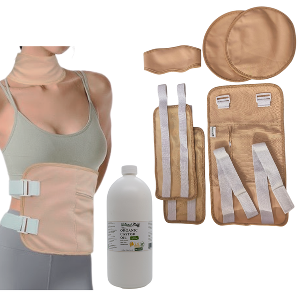 Natural Stuff Castor Oil Pack Wrap Set of 6 &amp; 500ml Organic Castor Oil