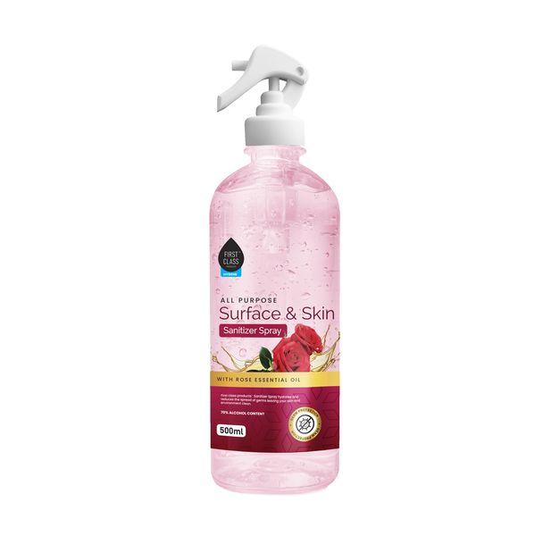 First Class 12 Pack Rose Essential Oil Antibacterial Sanitizer Spray- 500ml,70% Alcohol