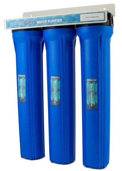 SUPERPURE 3-Stage 20 inch Slimline Whole House Water Filter on Bracket