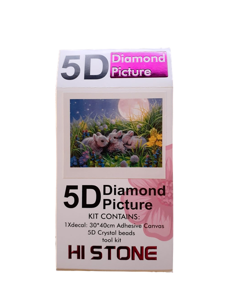 Diamond Painting DIY Kit, Full Drill, 40 x 30cm - Three Bunnies