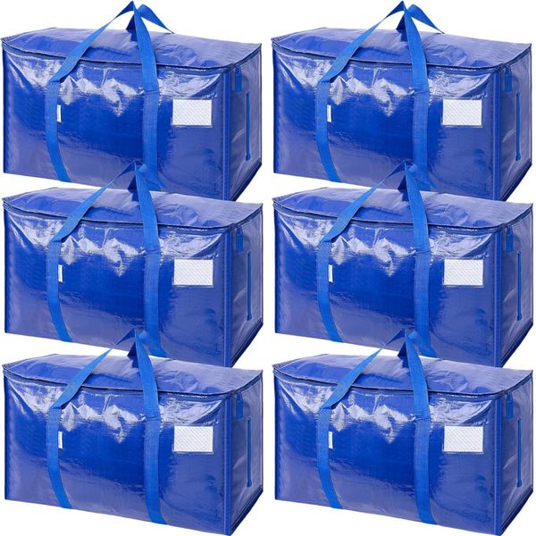6Pack Moving Bags Heavy Duty Storage Totes with Handles &amp; Tag Pocket