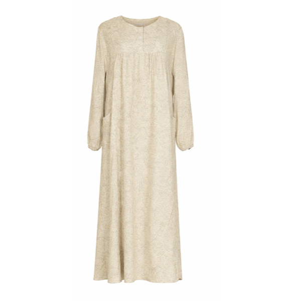 Grey Textured Long-Sleeve Cotton Maxi Dress with Pockets