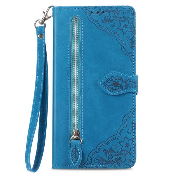 Zipper Wallet Emboss Leather Case Compatible With Samsung Galaxy S21 Cover