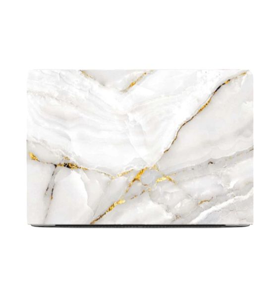 Hard-Shell Marble Pattern Case Compatible with MacBook Air M2 - White &amp; Gold