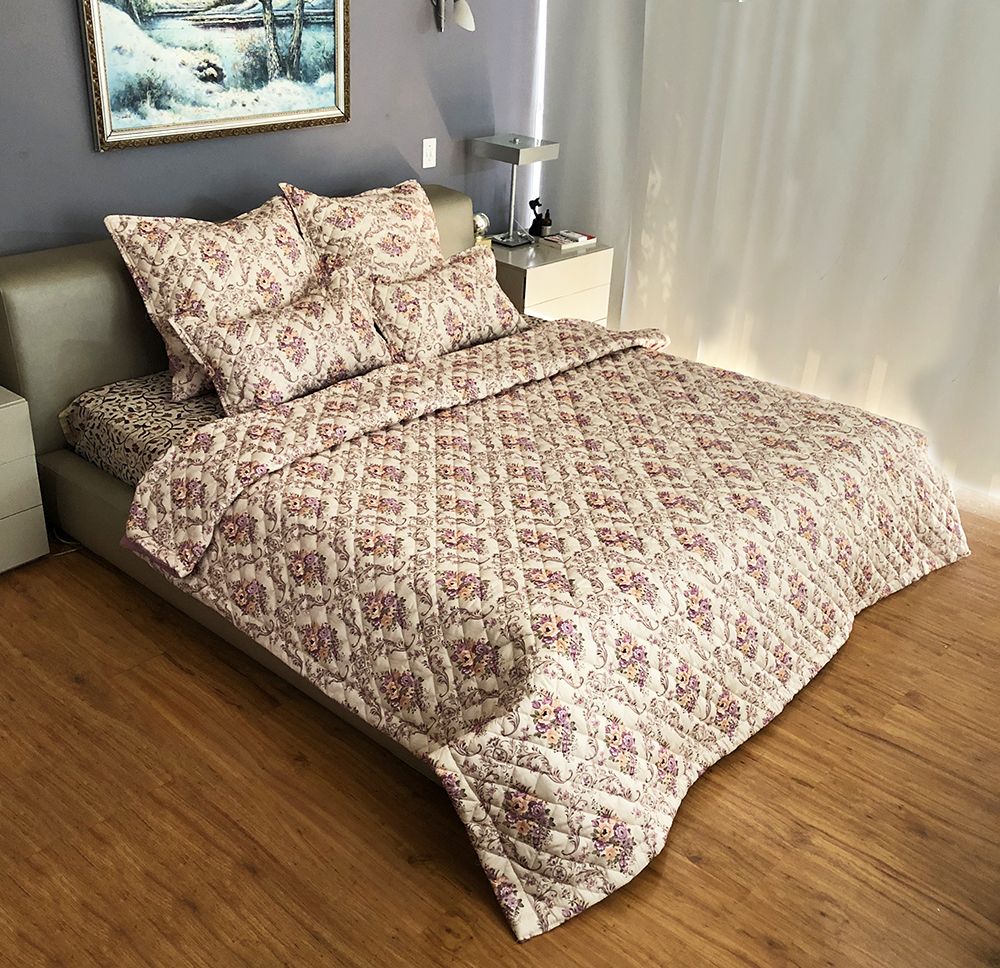 Luxurious 5 Piece Bedding King Size Cotton Floral Bedspread Purple Flower Buy Online in South