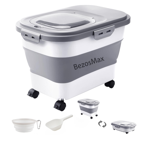 BezosMax 3 in 1 Foldable Dog Food Container 23 Lbs Rolling Wheels Sealed Image