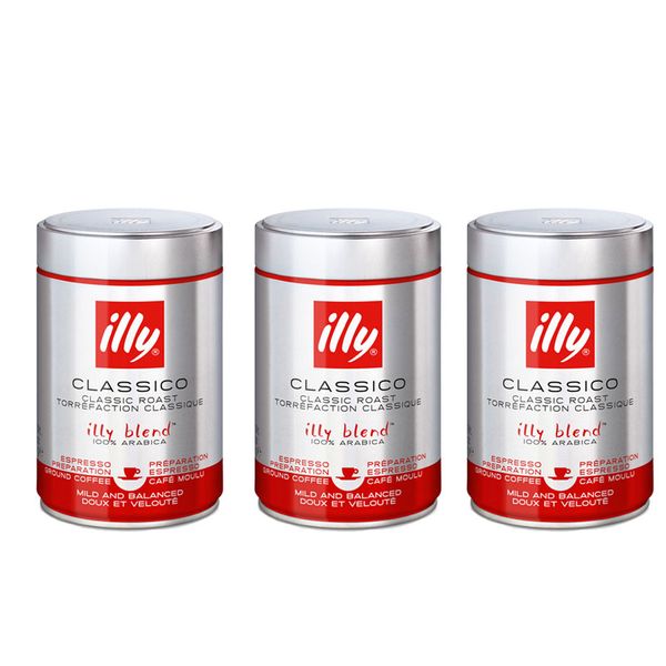 illy Ground Espresso Coffee – Medium Roast 100% Arabica Blend – 3 x250g