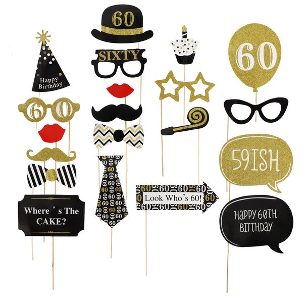 20-Piece 60th Happy Birthday Party Favors Photobooth Props