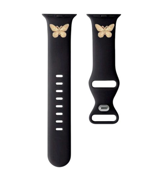 Silicone Compatible Apple Watch Band With Gold Butterfly - Black