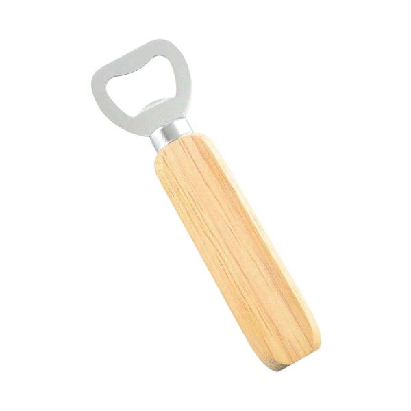 Classic Bottle Opener With Ergonomic Wooden Handle - Silver