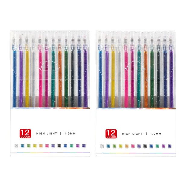 2Packs 12 Colors Sparkle Glitter Gel Pens for Arts Study and Projects
