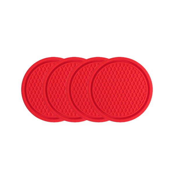 4-Piece Universal Non-Slip PVC Car Cup Holder Coasters - Red
