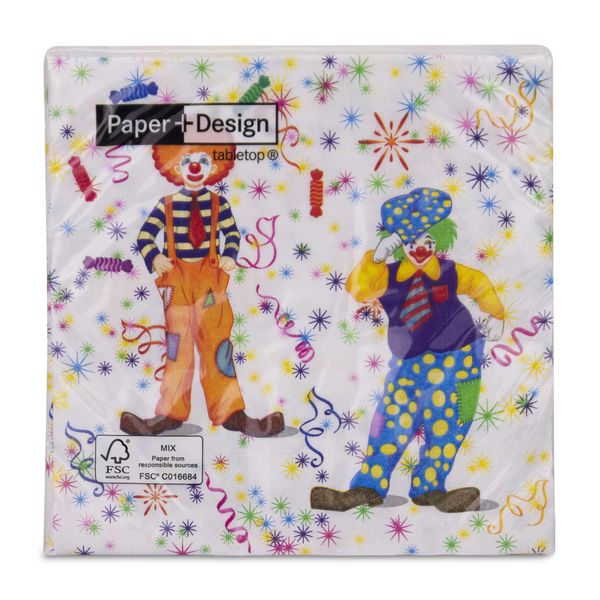 Paper + Design - Napkins - Clowns - 33cm x 33xm - Pack of 20