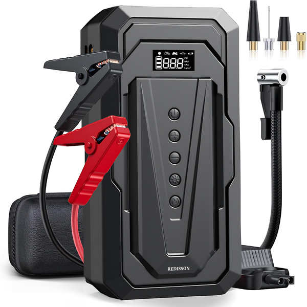 4-In-1 Smart Jump Starter with Air Compressor Pump,8000mAh Powerbank 2500A