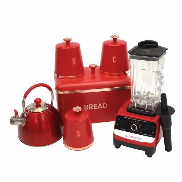 Modern Red &amp; Rose Gold Kitchen Set - Stylish Countertop Collection