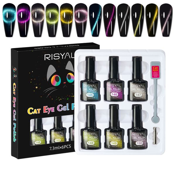 6pcs Gel Nail Polish Set LED UV 9D Cat Eye for Women Girls Gift 7.3ml