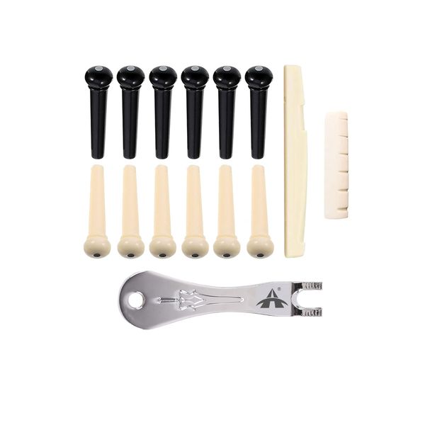 ALANES Acoustic Guitar Bridge Pins, Nut, Saddle with Puller Tool-15PCS