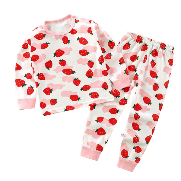 Girls Winter Long Sleeve Cotton Pyjamas/Sleepwear - Strawberry