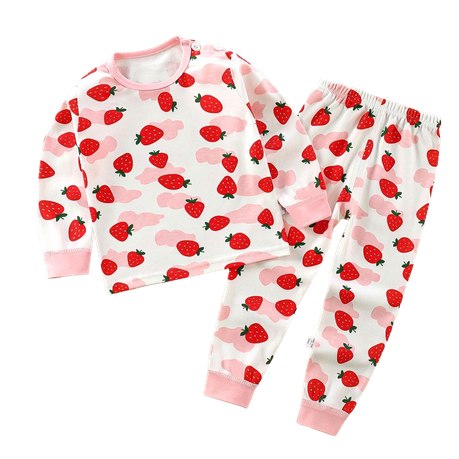 Girls Winter Long Sleeve Cotton Pyjamas/Sleepwear - Strawberry