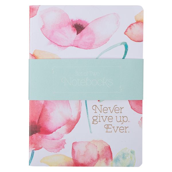 Two-Piece Notebook Set - Never Give Up Ever, Coral Poppies