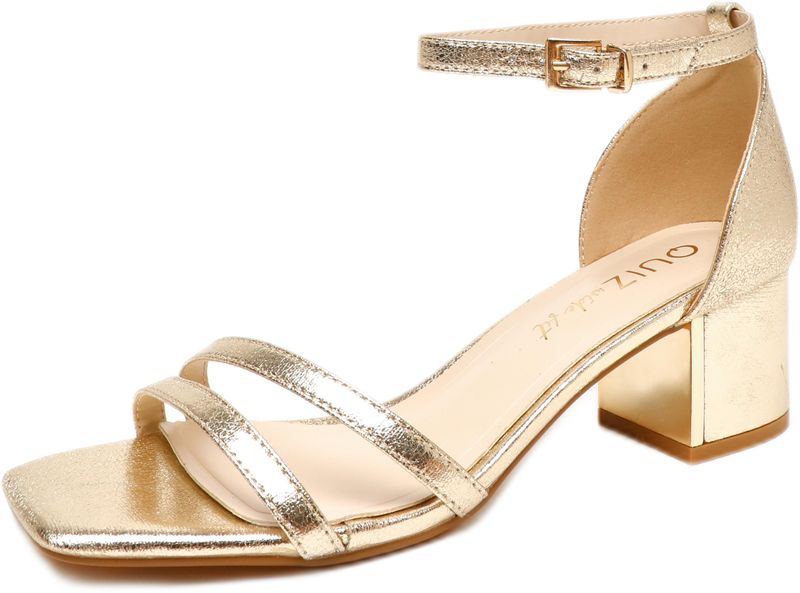 Quiz - Women Wide Fit Gold Foil Strappy Low Block Heeled Sandals