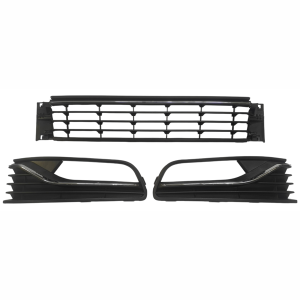 VW Polo Mk7 Lower Middle Grill Set Matt Black &amp; Chrome