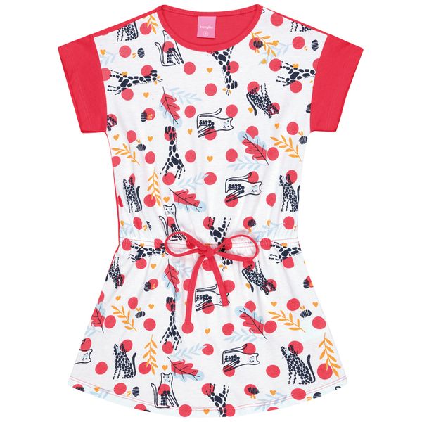 Kamylus Girls Red, White Cotton Knee Dress