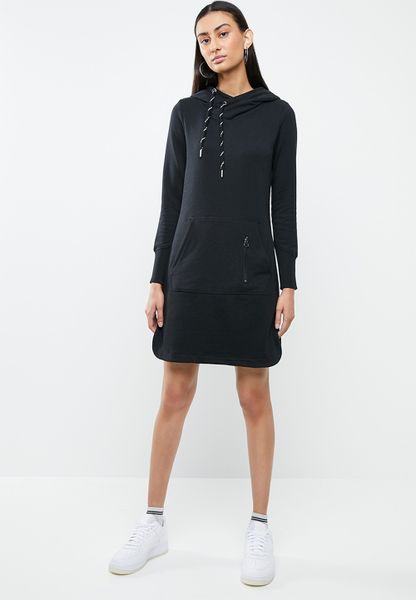 Women's ONLY June Long Sleeve Hoodie Dress - Black