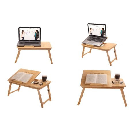 Bamboo laptop table on sale with fan