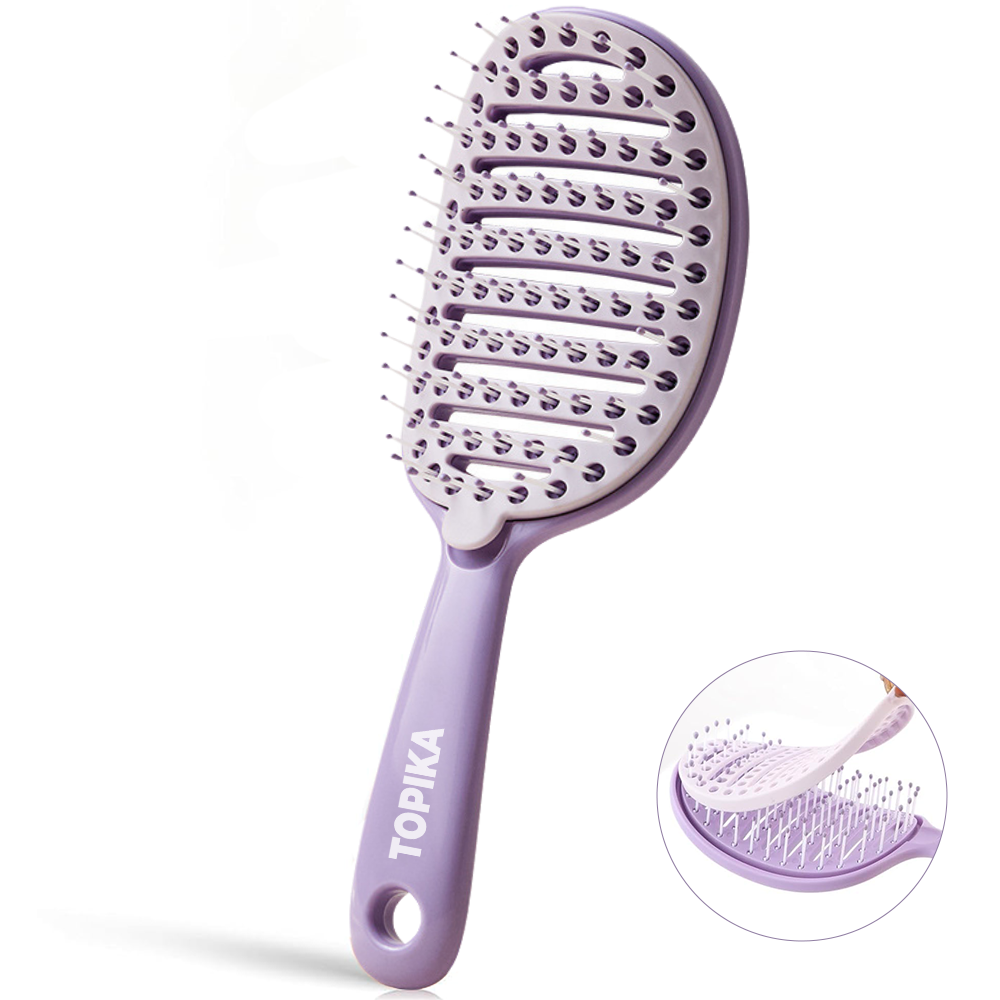 Topika - Self Cleaning Detangling Hair Brush, Curved Vented, Wet & Dry Use