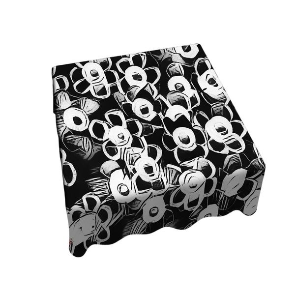 Button Flowers On Black Square Tablecloth By Fifo