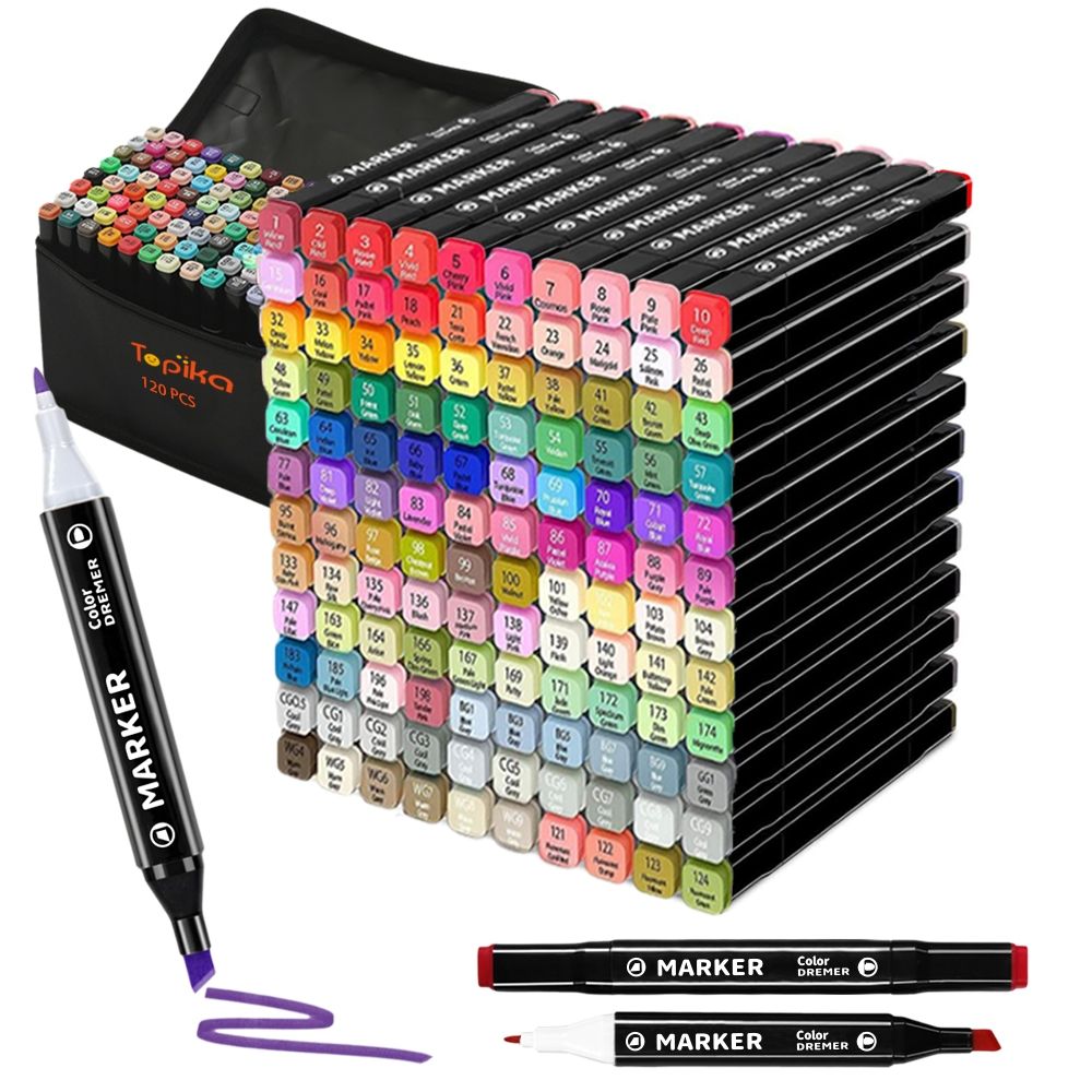 Topika - Alcohol Marker Pen Set, Double Head, Multicolour Painting