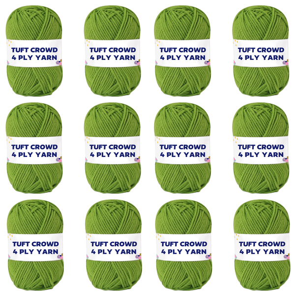 TUFT CROWD - Green Yarn, 4-ply Tufting Yarn ( 12 x 25g ) , Single Colour