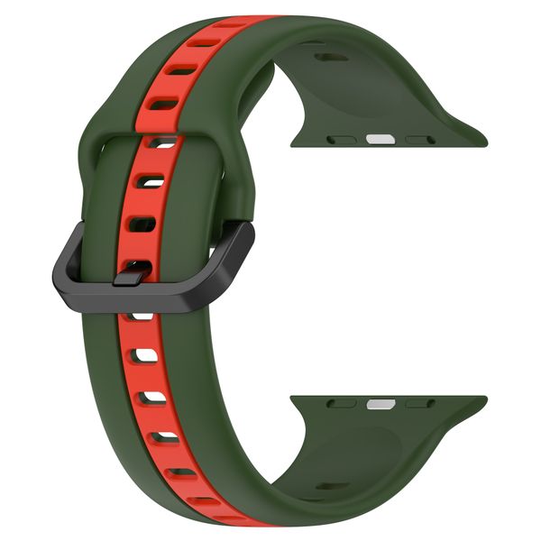 Two Tone Silicone Strap For Apple watch-42/44/45mm-Army Green &amp; Red