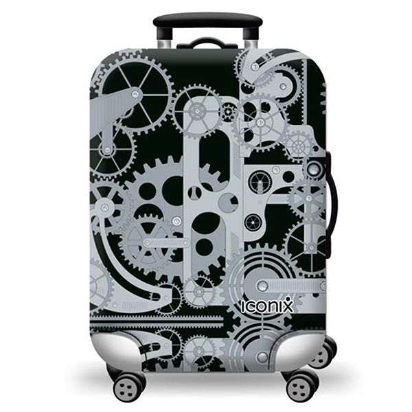 Iconix Printed Luggage Protector Cover- Rotating Gears