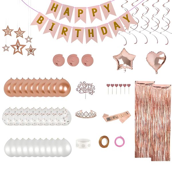 59 Pieces Birthday Party Decorations, Happy Birthday Banner, Fringe Curtain