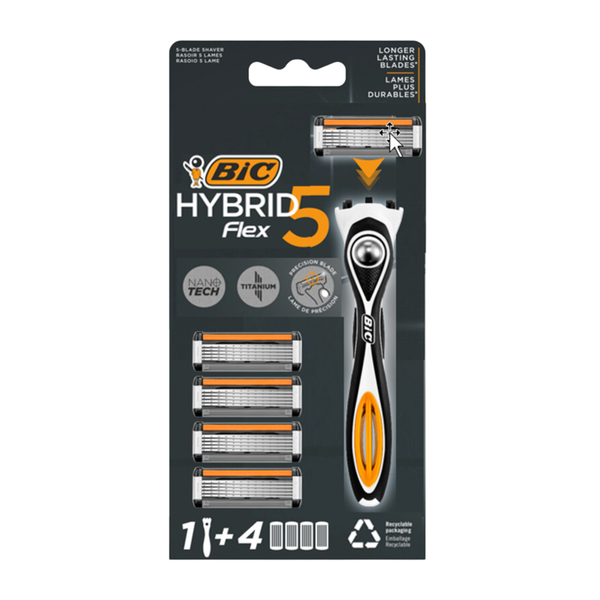 BIC Flex 5 Hybrid Men's Razors, 1 Handle + 4 Heads