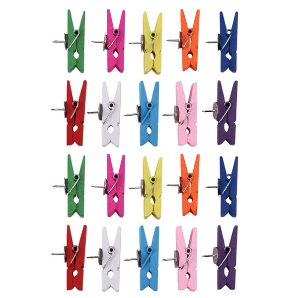 Push Pins with Wooden Clips for Cork Boards Multicolor 20pcs
