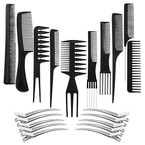 20 Pieces Hair Styling Comb Set With Metal Clips Wide Fine Tooth Combs