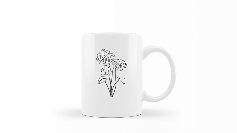 Designer Line Art Coffee Mug - Abstract Monster Leaf