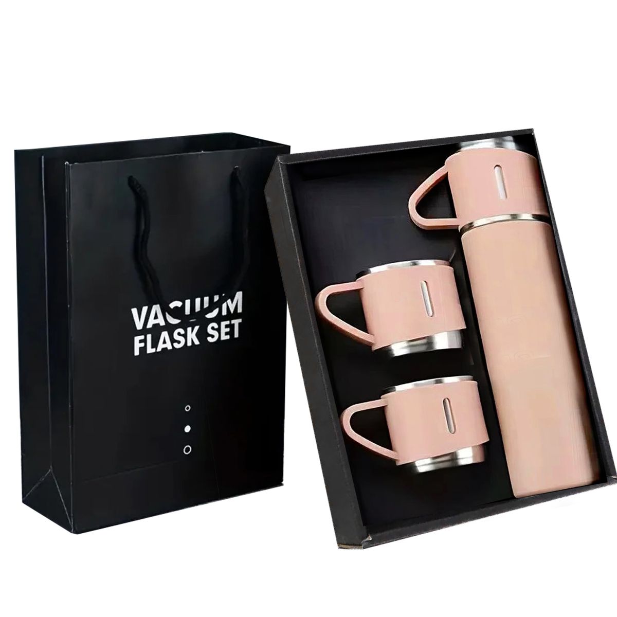 350ml Stainless Steel Double Wall Vacuum Flask & 3 x 125ml Cups